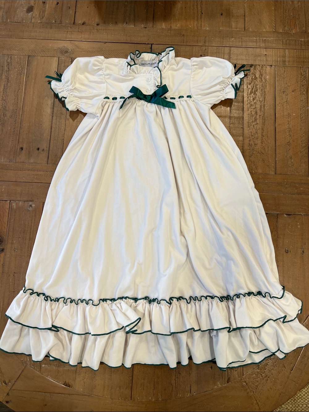 Only little once cream ruffled nightgown with green bow 6 years
